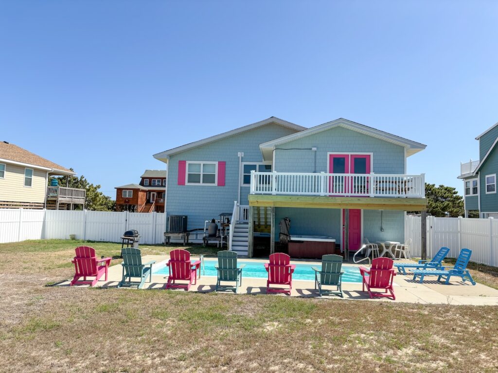 Exterior view of vacation rental in Outer Banks with private pool and hot tub