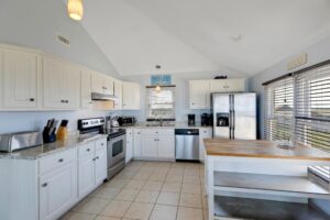 Kitchen in oceanfront Outer Banks beach house rental with ocean and beach views