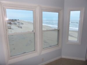 Ocean views from kitchen in oceanfront Outer Banks beach house rental with ocean and beach views