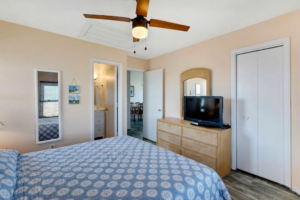 Master bedroom with king bed in OBX oceanfront vacation rental