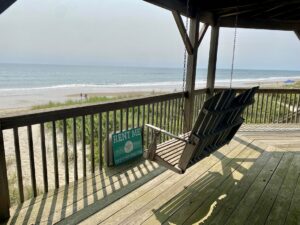 Ocean and beach view from deck of OBX beach house rental