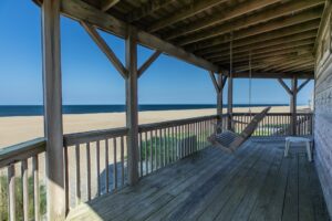 Ocean and beach view from deck of OBX beach house rental