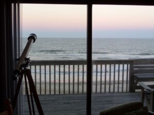 Ocean and beach view from deck of OBX beach house rental