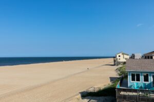 Ocean and beach view from deck of OBX beach house rental
