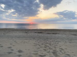 Ocean and beach view from deck of OBX beach house rental
